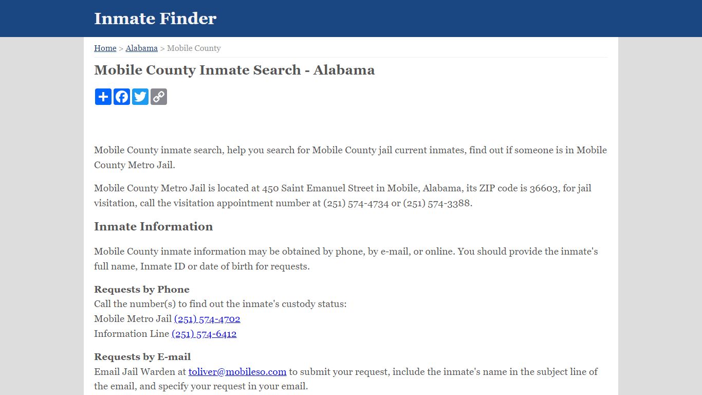 Mobile County Inmate Search - Alabama